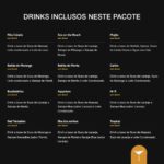 Lista de drinks sem álcool inclusos em pacote de barman para festa infantil e eventos corporativos.