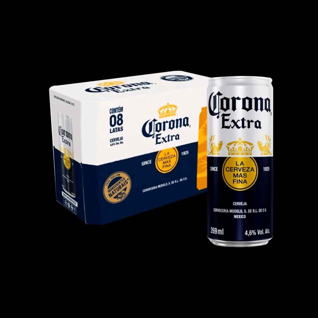 Caixa de cerveja corona extra pilsen 269ml pack com 8 latas