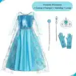 Fantasia infantil da Elsa, do filme Frozen, completa com luvas, cabelo e mais acessórios