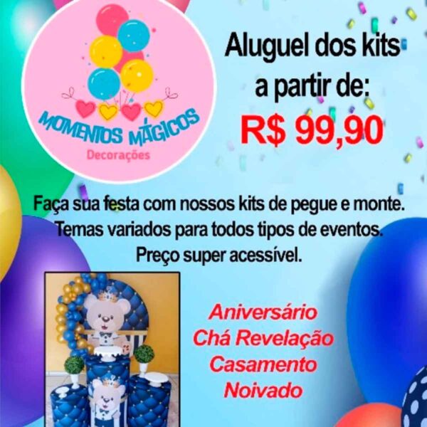 Kit pegue e monte para festa em São Paulo zona norte a partir de R$ 99,90. Aluguel de decoração para aniversário, chá revelação, casamento e noivado na Zona Norte de SP. Momentos Mágicos Decorações.