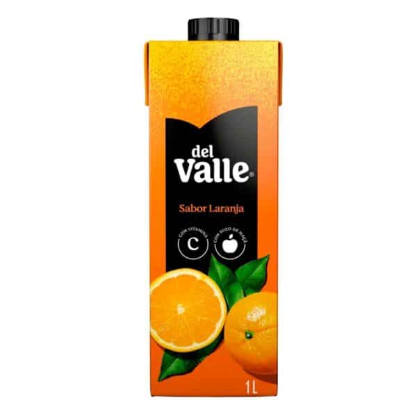 Suco de Laranja Del Valle Néctar 1L em embalagem cartonada laranja com ilustração de laranjas.