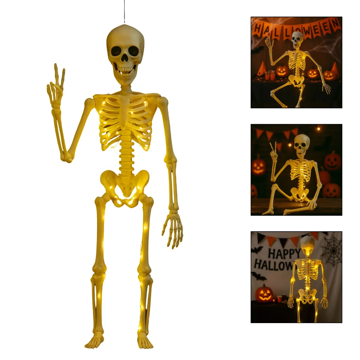 D_NQ_NP_2X_618134-MLA91914781206_092025-F.webp Esqueleto Halloween com LED — Caveira Articulada 70 cm para Decoração - Imagem 1