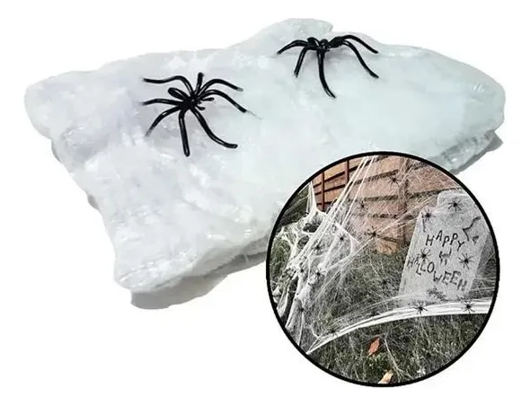 D_NQ_NP_2X_742009-MLA79355013594_092024-F.webp Kit Teia de Aranha Halloween — 5 Teias Brancas + 10 Aranhas Decorativas - Imagem 4