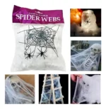 Kit Teia de Aranha Halloween — 5 Teias Brancas + 10 Aranhas Decorativas - Imagem 3