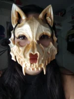 Máscara Lobo Halloween — Caveira Fossilizada Marrom para Cosplay e Festa - Imagem 2