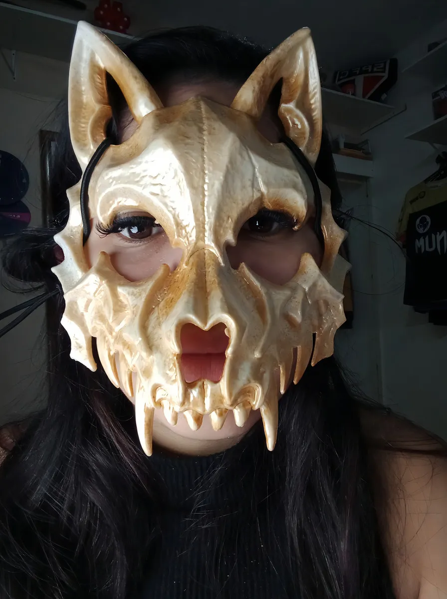 D_NQ_NP_2X_825492-MLA82428030649_022025-F.webp Máscara Lobo Halloween — Caveira Fossilizada Marrom para Cosplay e Festa - Imagem 2