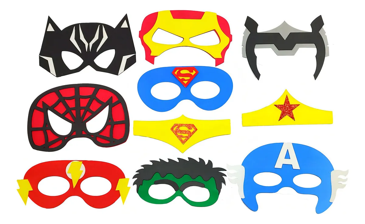 D_NQ_NP_2X_896652-MLA88409929917_072025-F.webp Kit Máscaras Super-Heróis Infantil — 10 Unidades em EVA com Elástico - Imagem 1