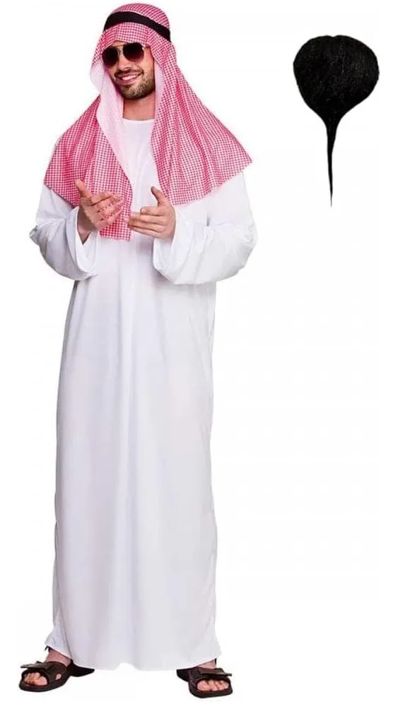 D_NQ_NP_2X_935766-MLB81921328214_012025-F-fantasia-sheik-arabe-principe-do-deserto-carnaval-completa.webp Fantasia Sheik Árabe — Túnica Branca + Lenço Xadrez (Adulto) - Imagem 4
