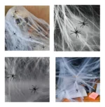 Kit Teia de Aranha Halloween — 5 Teias Brancas + 10 Aranhas Decorativas - Imagem 2
