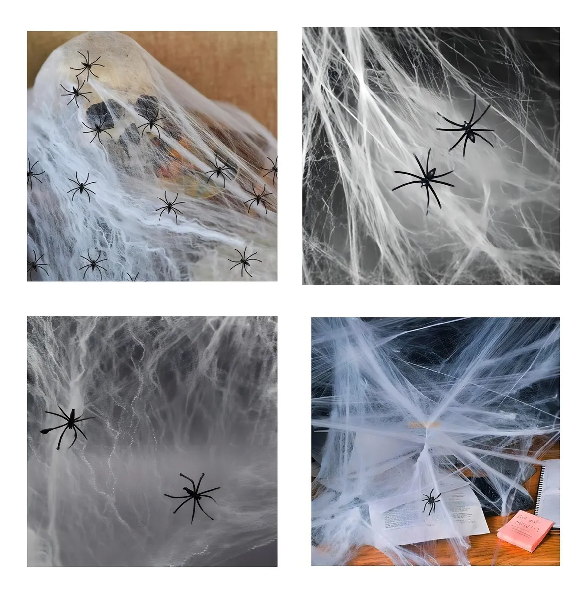 D_NQ_NP_2X_936330-MLA79832297897_102024-F.webp Kit Teia de Aranha Halloween — 5 Teias Brancas + 10 Aranhas Decorativas - Imagem 2
