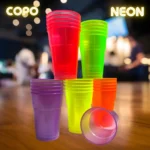 100 Copos Descartável Neon Festa Balada 300ml Sortido Brilho Cor Colorido