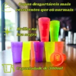 100 Copos Descartável Neon Festa Balada 300ml Sortido Brilho