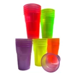 100 Copos Descartável Neon Festa Balada 300ml Sortido Brilho Cor Colorido