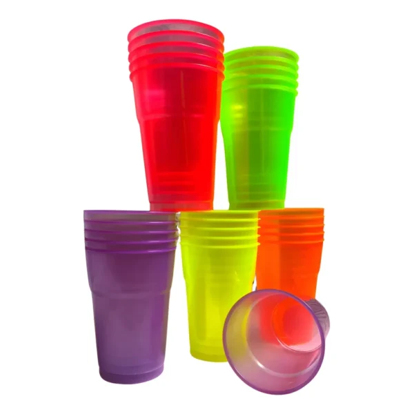 100 Copos Descartável Neon Festa Balada 300ml Sortido Brilho Cor Colorido