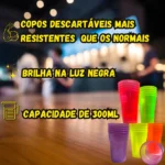 100 Copos Descartável Neon Festa Balada 300ml Sortido Brilho Cor Colorido