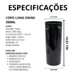 20 Copos Long Drink 330ml Liso Preto Para Personalizar Full