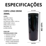 30 Copos Long Drink 330ml Liso Preto Para Personalizar Full