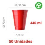 50 Copos Americano Descartável Beer Pong Vermelho Red 440ml Vermelho