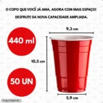 50 Copos Americano Descartável Vermelho Beer Pong Red 440ml