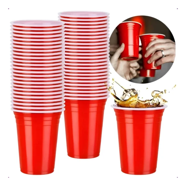 50 Copos Americano Descartável Vermelho Beer Pong Red 440ml