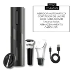 Abridor De Vinho Recarregável Saca Rolhas Automático Elétrico Usb Cor Preto GregoMax