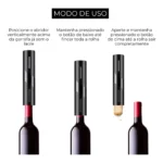 Abridor De Vinhos Automático Usb Recarregável Elétrico Saca Rolhas Preto GregoMax