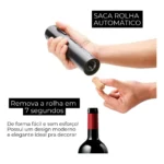 Abridor De Vinhos Automático Usb Recarregável Elétrico Saca Rolhas Preto GregoMax