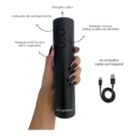 Abridor De Vinhos Automático Usb Recarregável Elétrico Saca Rolhas Preto GregoMax