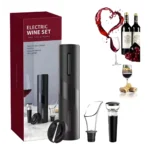 Abridor De Vinho Elétrico Saca Rolhas Automático Com Cortador E Bico Dosador Kit 4 Peças Design Moderno Cor Preta