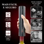 Abridor De Vinho Elétrico Saca Rolhas Automático Com Cortador E Bico Dosador Kit 4 Peças Design Moderno Cor Preta
