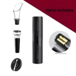 Abridor De Vinho Elétrico Saca Rolhas Automático Com Cortador E Bico Dosador Kit 4 Peças Design Moderno Cor Preta