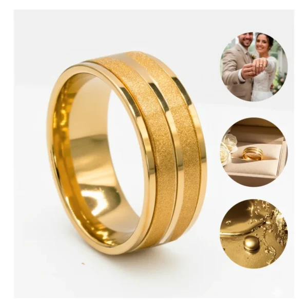 Aliança Tungstênio Ouro 18k Com Frisos Dourado Fosca 6mm