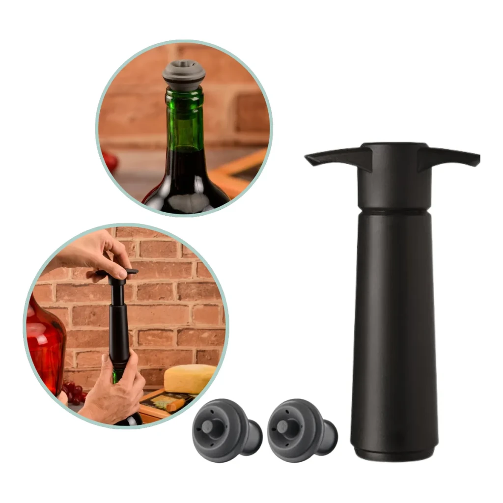 Bomba Á Vácuo Para Vinho Com 2 Rolhas Vacu Vin Original Preto Bomba Á Vácuo Para Vinho Com 2 Rolhas Vacu Vin Original Preto