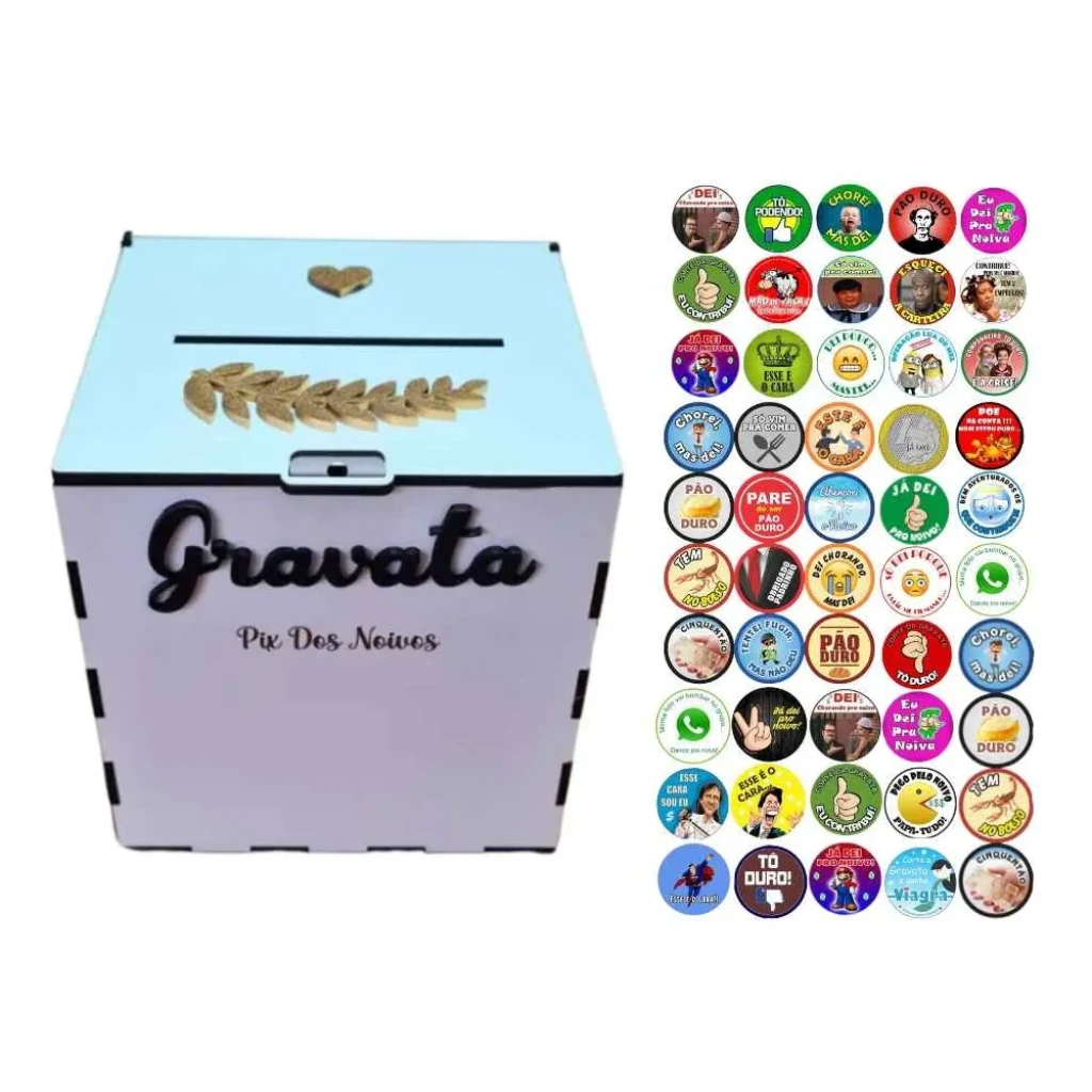 Caixa Pix Mdf Hora Da Gravata + 50 Adesivos Festas Casamento Caixa Pix Mdf Hora Da Gravata + 50 Adesivos Festas Casamento