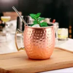Caneca Moscow Mule Em Cobre Puro Martelada 500ml Alca Bronze