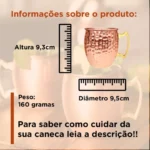 Caneca Moscow Mule Em Cobre Puro Martelada 500ml Alca Bronze