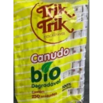 Canudo Preto De Plástico Biodegradável Para Drinks 250 Unid