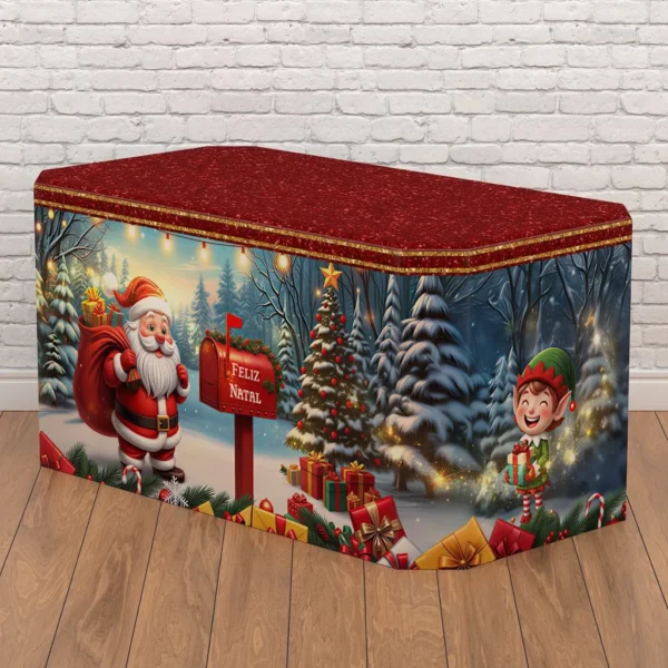 Capa De Mesa Decoração De Natal Sublimado Veste Fácil Tecido C/elástico
