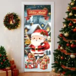 Capa De Porta De Natal Decorativo Aquarela Sublimado Para Decoração Natalina 0,85x2,10m Veste Fácil