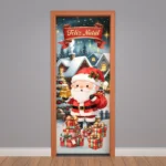 Capa De Porta De Natal Decorativo Aquarela Sublimado Para Decoração Natalina 0,85x2,10m Veste Fácil