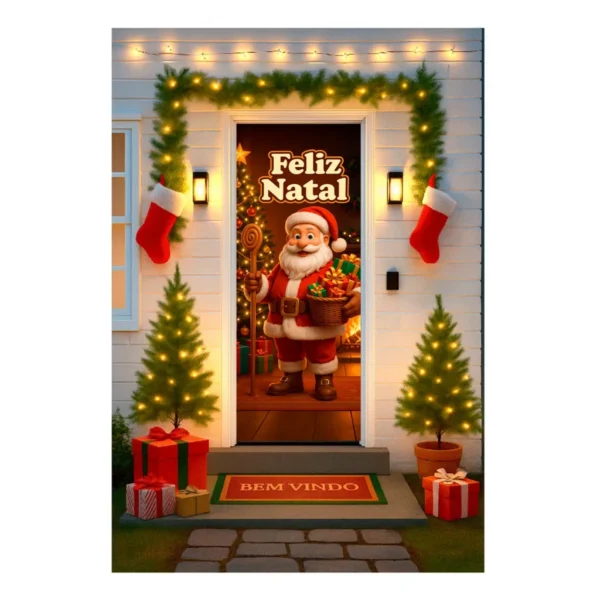 Capa De Porta Decorativa De Natal Efeito Realista 0,85x2,10
