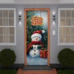 Capa De Porta Painel Decorativo Natal Boneco De Neve Sublimado 0,85x2,10m Veste Fácil
