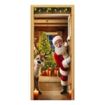 Capa De Porta Decorativa Natal Tecido Com Elástico 0,85x2,10