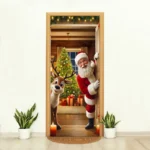 Capa De Porta Decorativa Natal Tecido Com Elástico 0,85x2,10