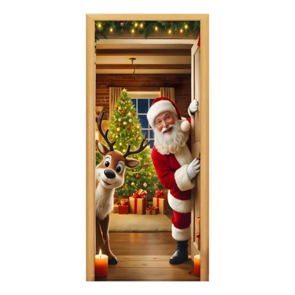 Capa De Porta Decorativa Natal Tecido Com Elástico 0,85x2,10