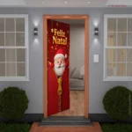 Capa De Porta Decorativa Natal Papai Noel Decoração Natalina Em Tecido 0,85x2,10m Veste Fácil Enfeite De Natal