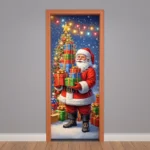 Capa De Porta Natal Decorativo 3d Em Tecido Para Decoração De Casa 0,85x2,10m Veste Fácil