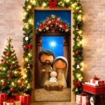 Capa De Porta Decorativa Natal Religioso Menino Jesus Decoração Natalina Sublimado 0,85x2,10m C/elástico