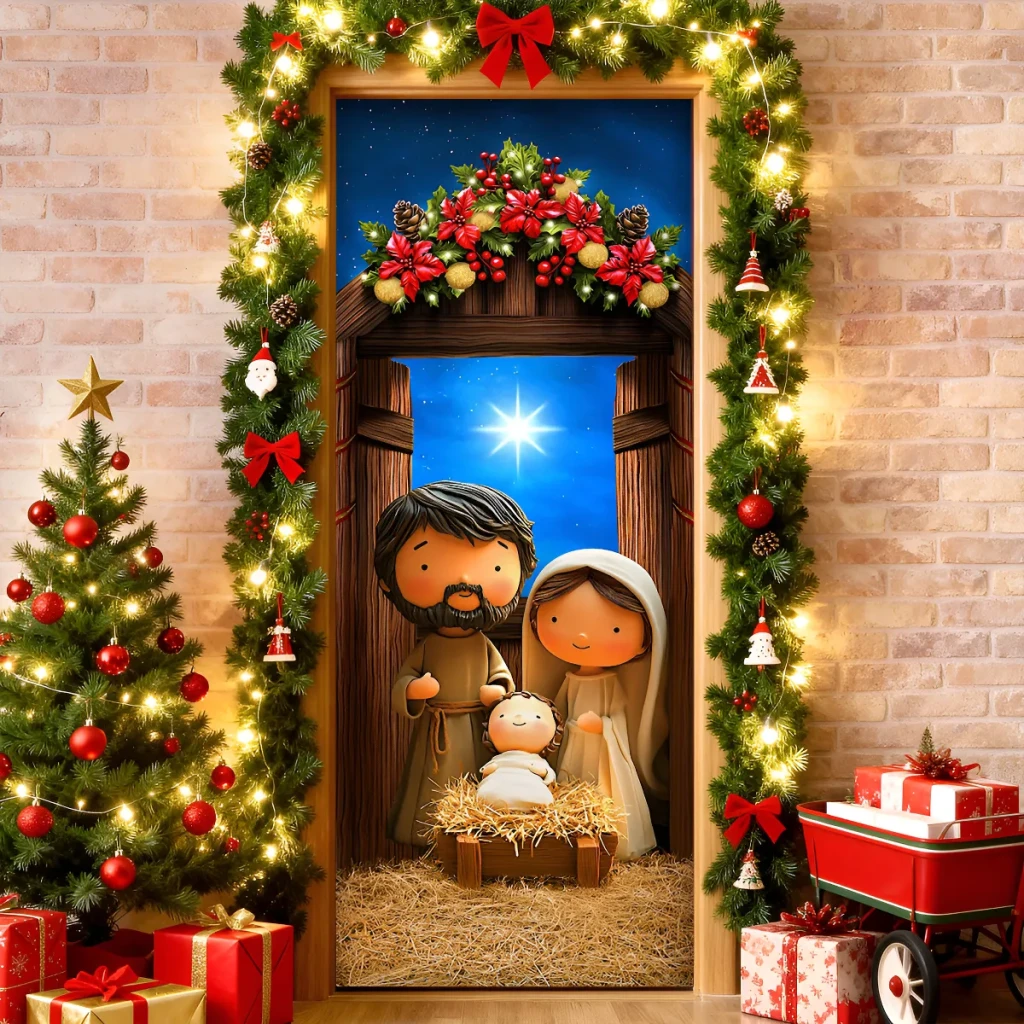 Capa De Porta Decorativa Natal Religioso Menino Jesus Decoração Natalina Sublimado 0,85x2,10m C/elástico Capa De Porta Decorativa Natal Religioso Menino Jesus Decoração Natalina Sublimado 0,85x2,10m C/elástico