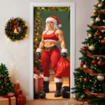 Capa De Porta Decorativa Natal P/banheiro Feminino Academia Decoração Natalina Em Tecido 0,85x2,10m Veste Fácil